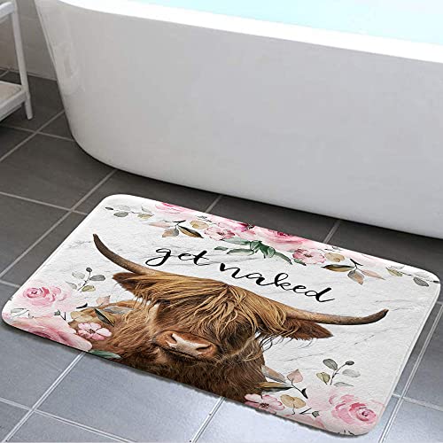 Funny Highland Cow Bath Mat 17x29 Inch - Non-Slip Bathroom Rug