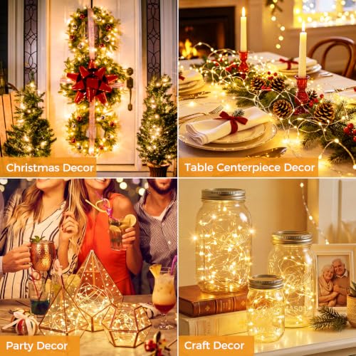 Warm White Fairy Lights Battery Operated 12 Pack with 3 Modes - 7FT Silver Wire