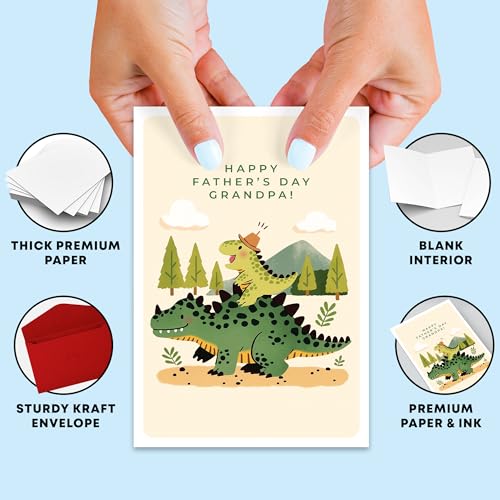 Dinosaur Grandpa Father's Day Card – Cute T-Rex Greeting Card with Envelope