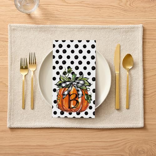 Fall Paper Napkins with Pumpkin Black Dots - 100 Pack, 2 Ply, Disposable, Party & Home Decor