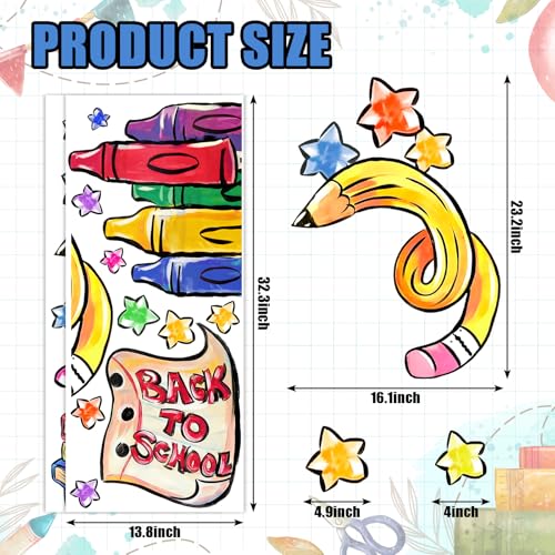 Back to School Window Clings - Colorful Pencil & Crayon Decals, 32.3 x 13.8 Inch, 2 Sheets