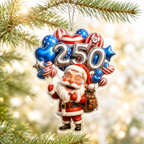 Patriotic Santa Ornament, USA 250th Anniversary Car Hanging Decoration