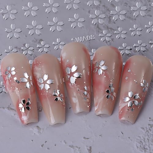 3D Cherry Blossom Nail Stickers Metallic Silver Gold Sakura Nail Decals