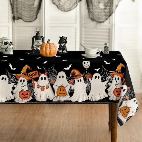 Halloween Tablecloth 60x84 Inch Black Bat Ghost Design