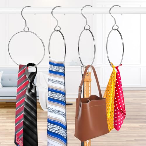Harhana 2-Pack Chrome Belt Organizer for Closet - Space-Saving Ring Hanger