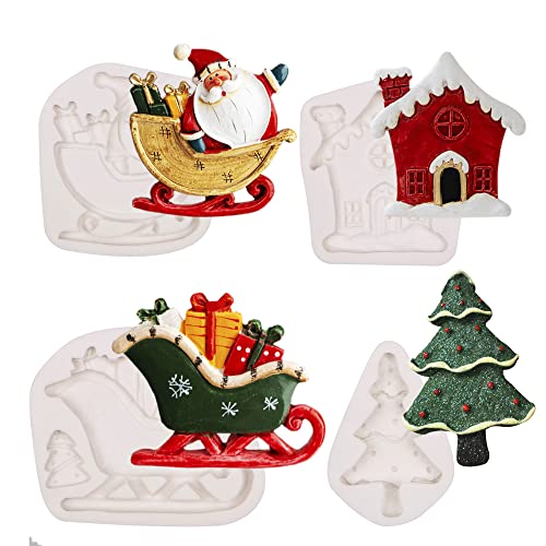 Christmas Silicone Fondant Mold Set for Cake Decoration - Santa, Tree, Sled, House