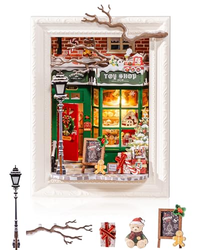 3D Diorama Wall Frame - Santa's Toy Shop Shadow Box Kit, Medium White, Halloween Christmas Decor