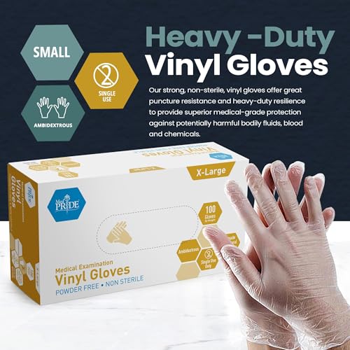 MED PRIDE Vinyl Exam Gloves, Latex-Free & Powder-Free, X-Large, 100-Count