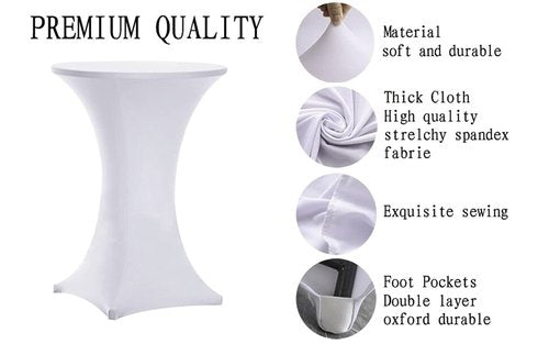Tina's 10 Pack 32x43 Inch Highboy Spandex Cocktail Table Covers White, Cocktail Table Tablecloth, Fitted Stretch Cocktail Tablecloth for Round Tables (10PC 32X43 White)