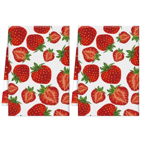 Strawberry Microfiber Kitchen Towels - Set of 2, 16"x24"