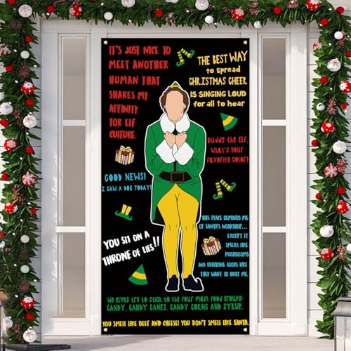 Funny Christmas Banner - Red & Green Elf Movie Decor, 71x35in