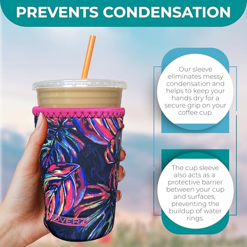 Koverz Medium Tropics Iced Coffee Sleeve for 22-24oz Cups, Insulated & Washable