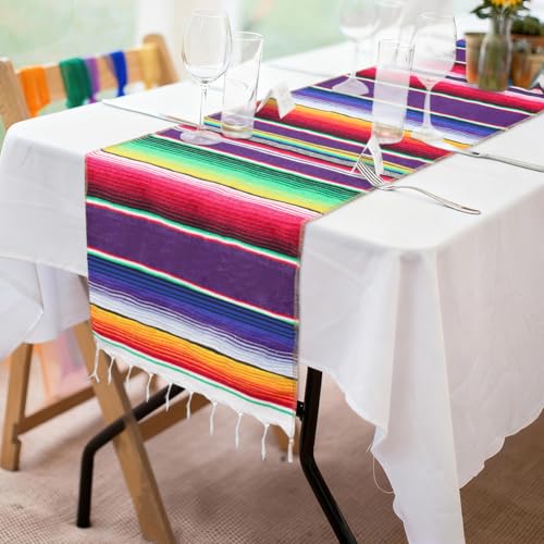 Purple Mexican Serape Table Runner 14x84 Inch for Parties Wedding Outdoor Decor