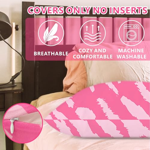 Pink Zebra Stripes Pillow Covers - Set of 2, 18x18 Inch Decorative Cases
