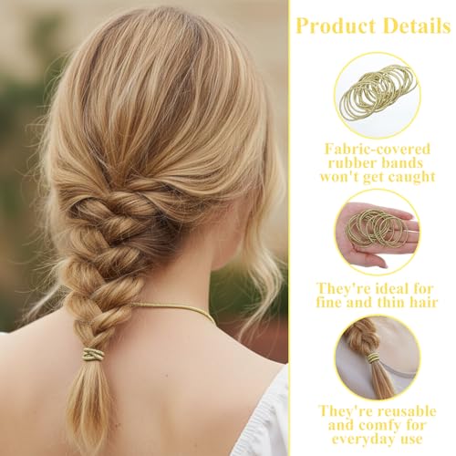 Qianyu 100 Pcs Gold Hair Ties No-Metal Shimmer Elastic Hair Bands