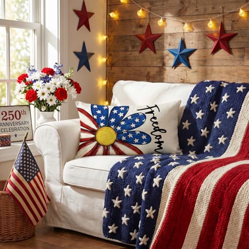 4th of July Throw Pillow Cover 12x20 Inch - Patriotic Decor