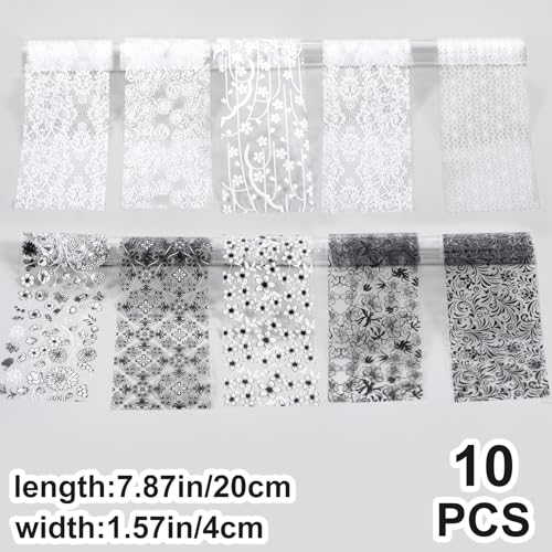 SmallCat 10 Pcs Lace Nail Art Transfer Foils Black and White Stickers