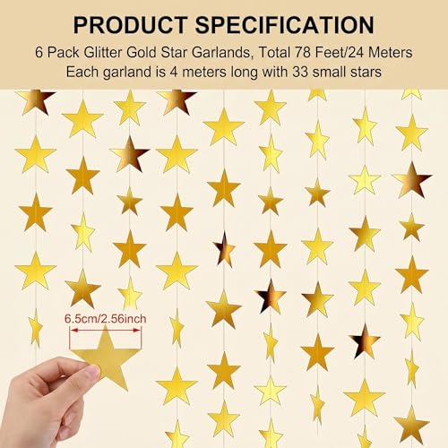 Gold Star Streamers 78FT - Double-Sided Hanging Decor for Parties
