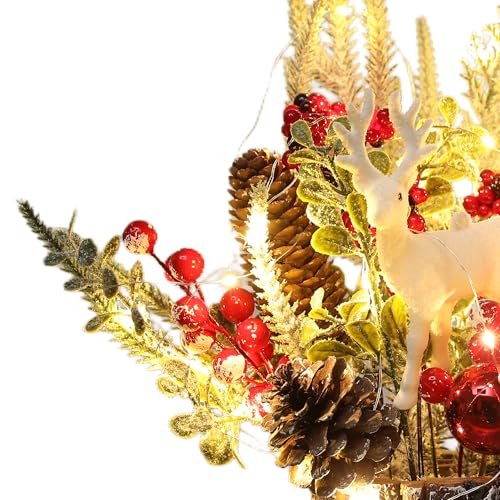 Christmas Tree Stump Mini Decor with Deer Bell & Pine Cones - Red Variation
