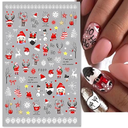 8 Sheets Christmas Nail Stickers 3D Winter Holiday Nail Decals