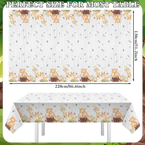 Woodland Animals Tablecloth Set - 3 Pcs Disposable Fox Decor 51x86.6"