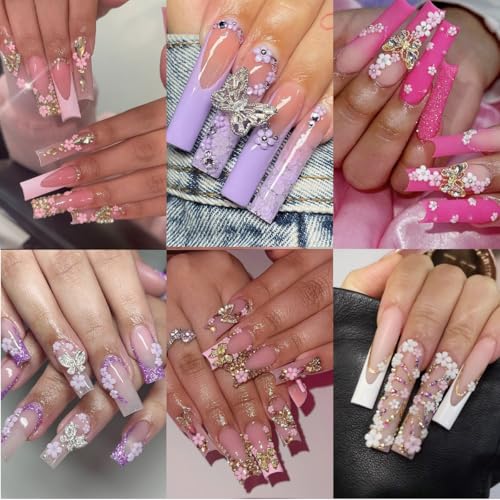72Pcs 3D Flower Nail Charms Colorful Floral Resin Rhinestones for Manicure