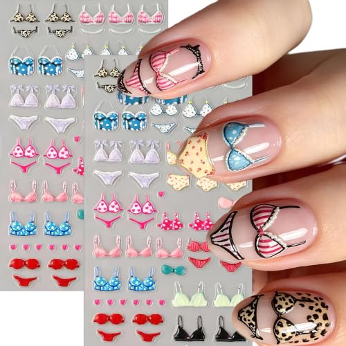 5D Embossed Summer Beach Nail Decals - Leopard Swimsuit & Lingerie Stickers