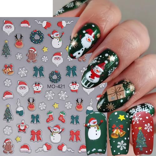 Christmas Nail Stickers 3D Embossed Pink Snowflake Decals 3 Sheets