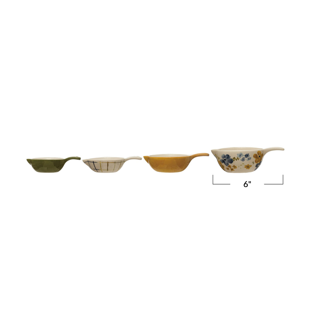 Creative Co-Op Hand-Painted Stoneware Measuring Cups, Multicolor