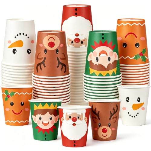 Christmas Paper Cups 9oz Disposable Holiday Drinkware Set - Santa Snowman Gingerbread