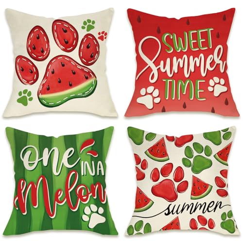 Summer Watermelon Throw Pillow Covers Set of 4 - 16x16 Decorative Cushions