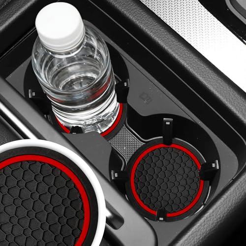 Car Cup Holder Coasters - 4 PCS Non-Slip Silicone Insert Pads (Black/Red)