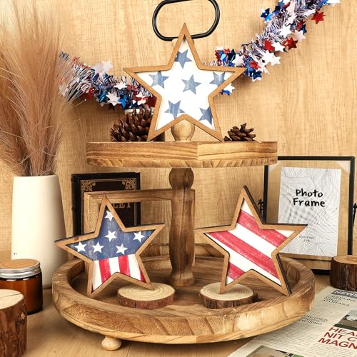 COCHIE Retro 4th of July Wooden Star Decorations Set of 3