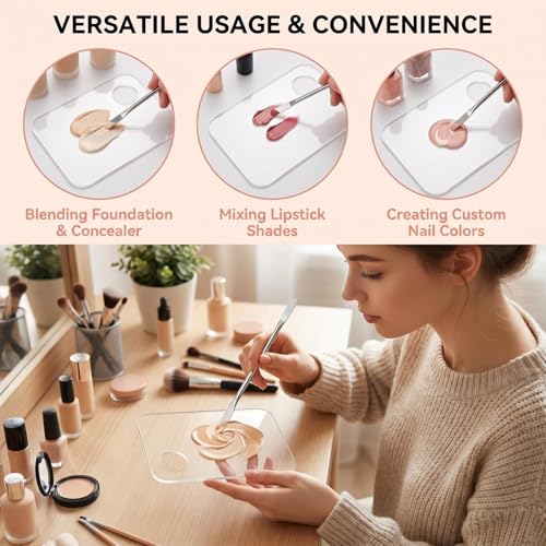 QUUPY Clear Acrylic Makeup Mixing Palette with Spatula 5.9x3.9 Inch
