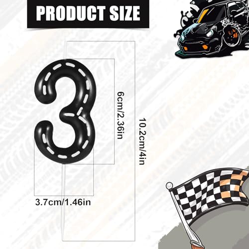 Racing Car Birthday Number Candle - Black & White Stripes, Number 3