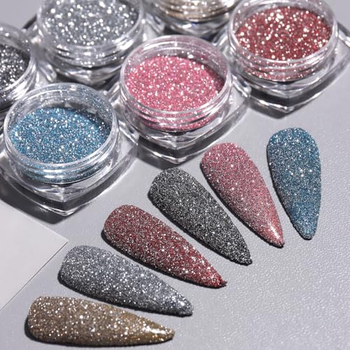 FSpronail Reflective Glitter Powder Set - 6 Colors Diamond Shimmer Dust