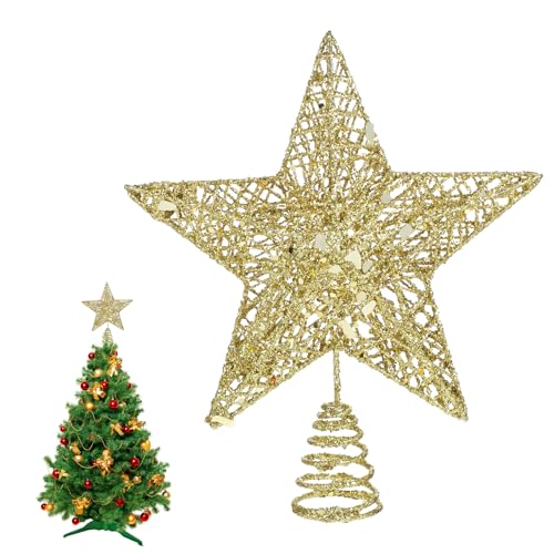 Gold Glitter Christmas Tree Topper Star - Holiday Decor for Indoor Outdoor Treetop
