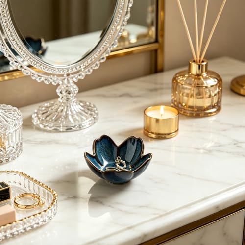 Floral Ceramic Jewelry Tray - 3.5" Ring Holder & Trinket Bowl