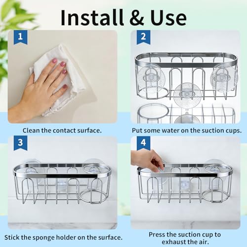 Yazoni 2-in-1 Silver Sponge Holder - Rustproof Sink Caddy with 3 Suction Cups