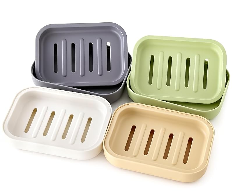 Double Layer Soap Dish - 4 Pack, Drainage & Vibrant Colors