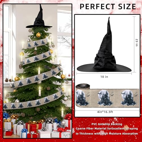 Witch Hat Christmas Tree Topper with Magic Wizard Burlap Ribbon Set