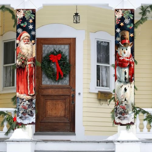 Retro Christmas Door Banner Set - Santa & Snowman Decoration