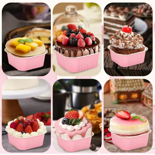 Pink Mini Cake Pans with Lids 30 Pack - 5oz Aluminum Dessert Containers