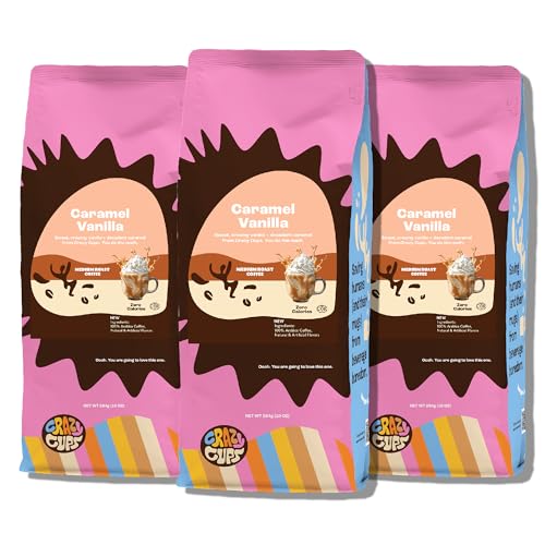 Crazy Cups Caramel Vanilla Flavored Ground Coffee, 10 oz Bags (3 Pack)