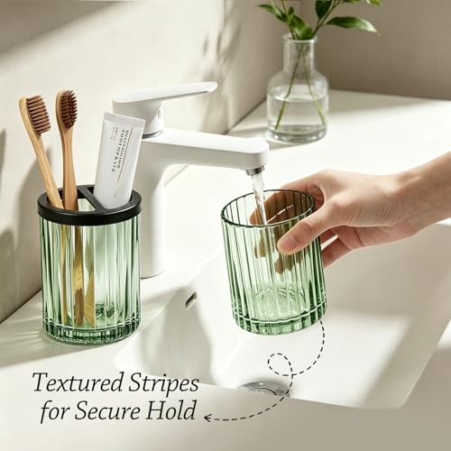 Komashr 8oz Green Striped Toothbrush Holder with Divider