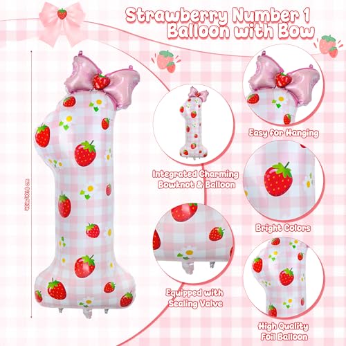 40 Inch Strawberry Number 1 Balloon for First Birthday Party Decorations