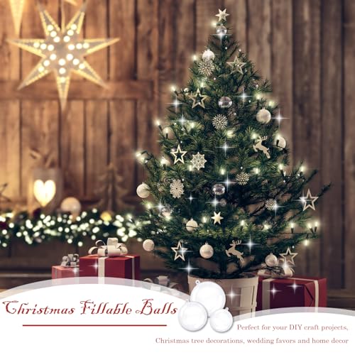 25 Pack Clear Fillable Plastic Ornaments for Christmas Tree & Decor