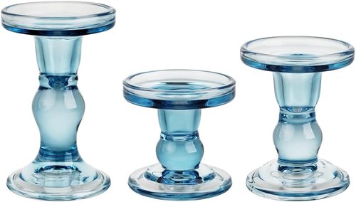 Blue Glass Candlestick Set by [Brand Name] - Elegant Crystal Holders for Weddings & Home Decor