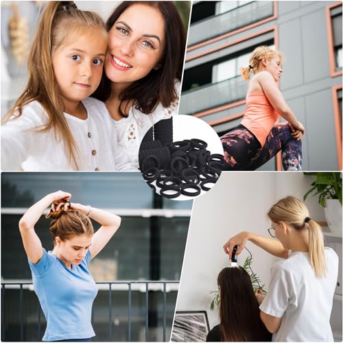 MISSJOJIAY Black Hair Ties 200 PCS Soft Elastic Ponytail Holders
