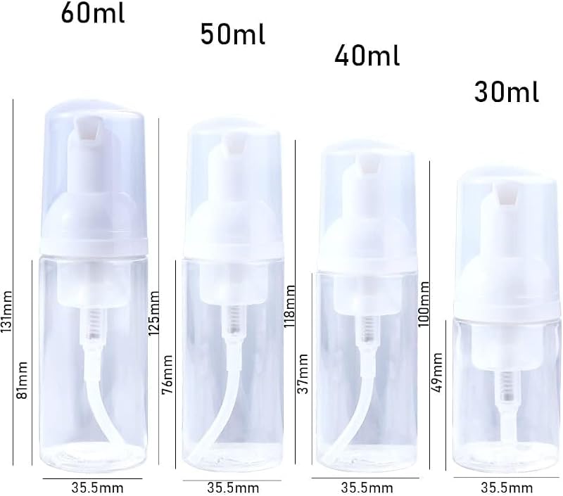 Clear Plastic Foam Pump Bottle Set Refillable Travel Dispenser
